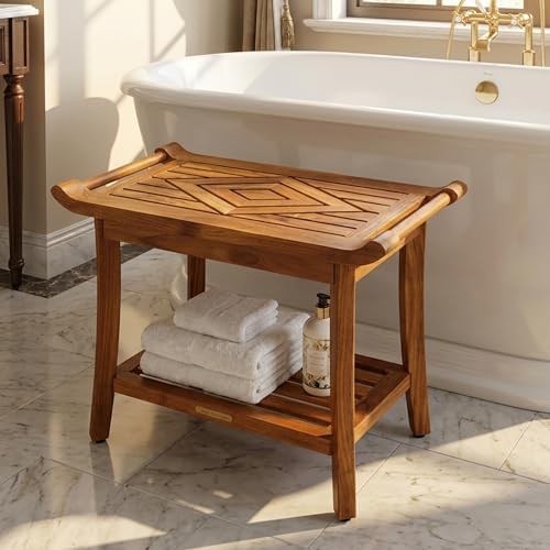 Teak Shower Bench with Arms — photo 5