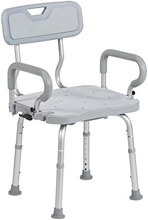 Gray swivel shower chair with arms