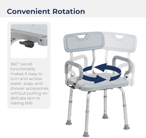 Gray swivel shower chair with arms — photo 3
