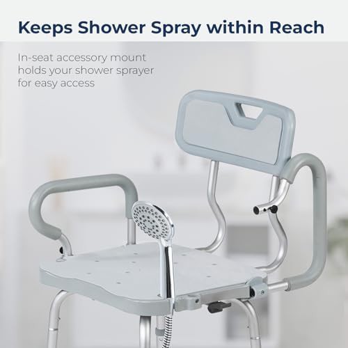 Gray swivel shower chair with arms — photo 5
