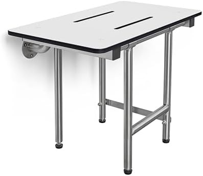 White Folding Shower Bench with Supporting Legs — photo 3