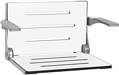 White Folding Shower Bench with Silver Arms