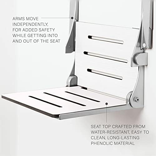 White Folding Shower Bench with Silver Arms — photo 5