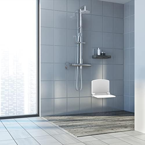 White ABS wall mount folding shower seat — photo 3