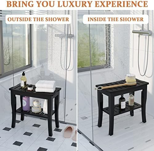 Compact black wooden stool for small showers — photo 3
