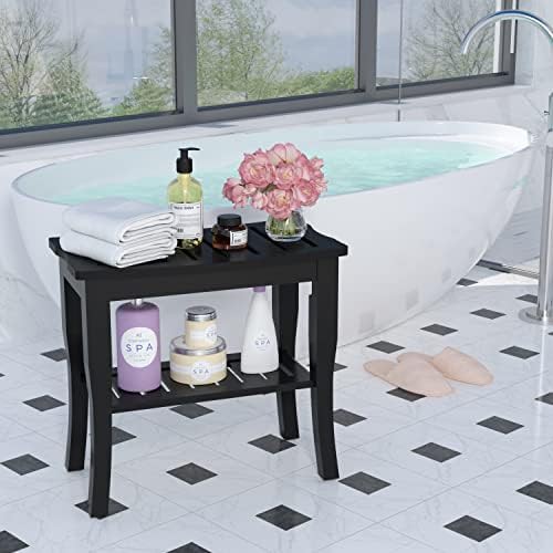 Compact black wooden stool for small showers — photo 4
