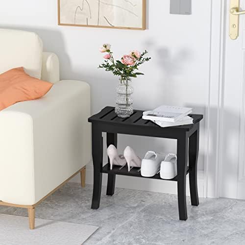 Compact black wooden stool for small showers — photo 5