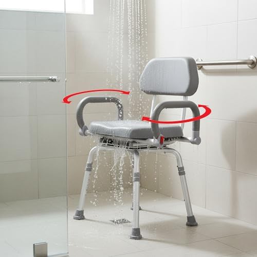 Gray pivoting swivel shower chair