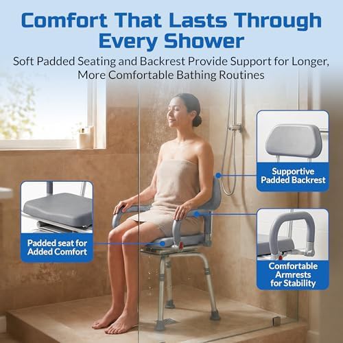 Gray pivoting swivel shower chair — photo 3