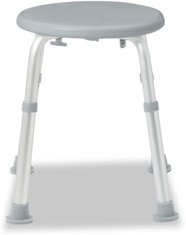 Round aluminum shower stool in gray