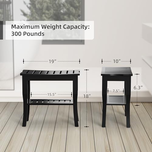 Black bamboo shower bench with storage — photo 3