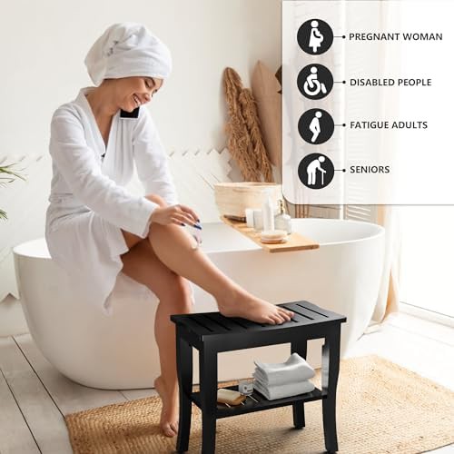 Black bamboo shower bench with storage — photo 5