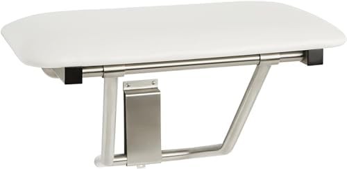 Padded white wall mount folding bench
