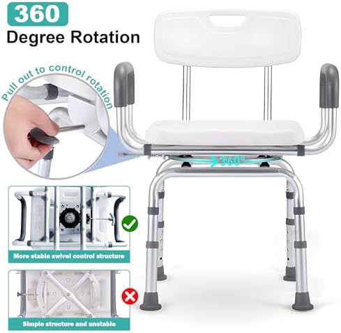 Swivel shower chair with padded arms — photo 3