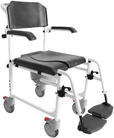 Black rolling shower chair with brakes