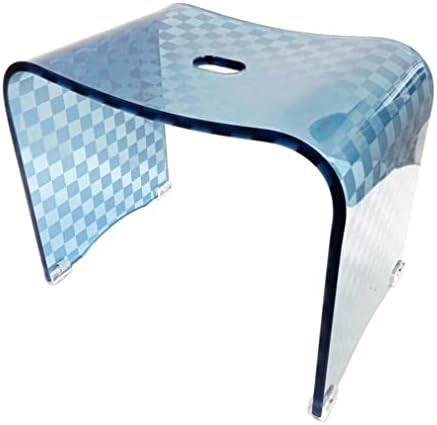 Blue gray checkered acrylic bath stool