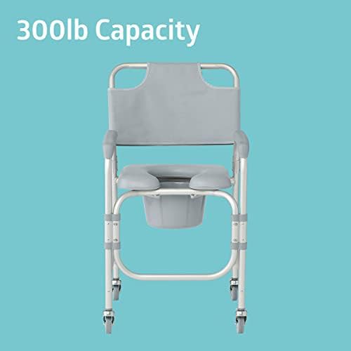 Padded shower chair commode with casters — photo 5