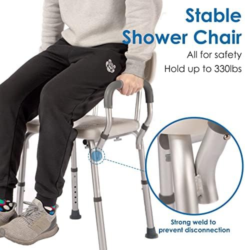 Blue padded shower chair with cutout seat — photo 3