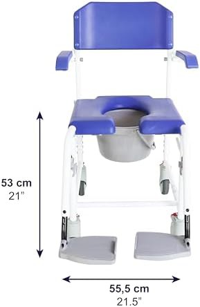 Blue rolling shower chair with brakes — photo 3