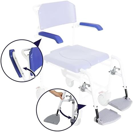 Blue rolling shower chair with brakes — photo 5