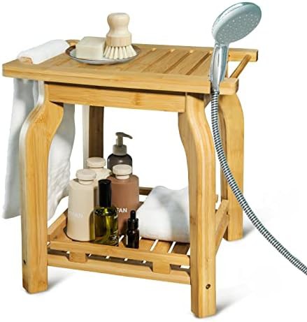 Compact 16 inch bamboo shower stool