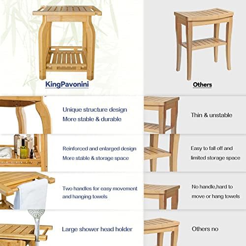 Compact 16 inch bamboo shower stool — photo 3