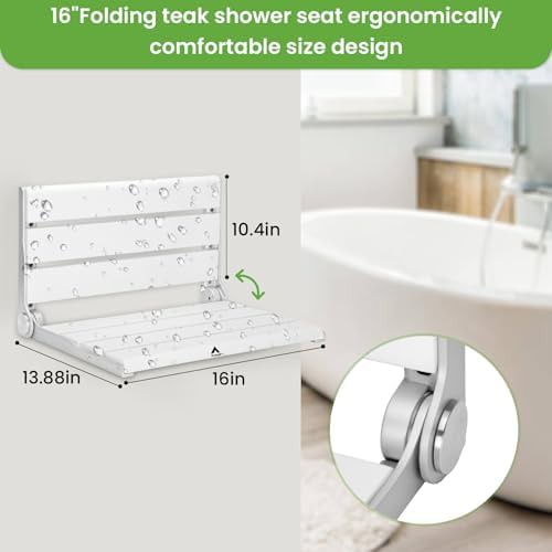 Wall mounted folding teak shower seat — photo 3
