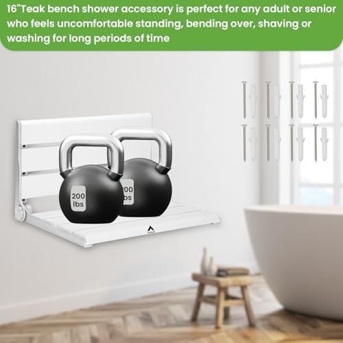 Wall mounted folding teak shower seat — photo 4