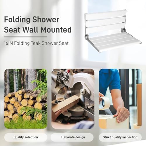Wall mounted folding teak shower seat — photo 5