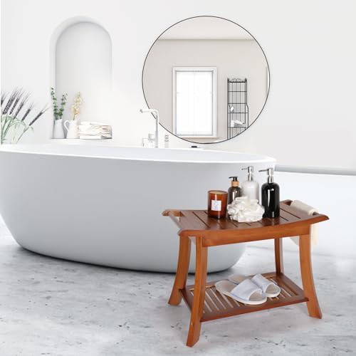 Walnut bamboo shower stool with shelf — photo 3