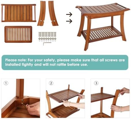 Walnut bamboo shower stool with shelf — photo 5