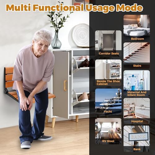 Wall mounted folding teak shower seat — photo 4