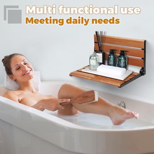 Wall mounted folding teak shower seat — photo 5