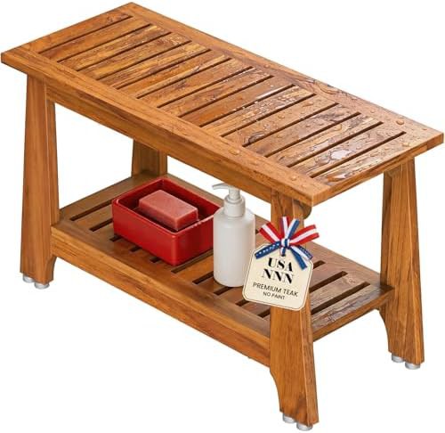 Extra wide teak shower bench 30 inch