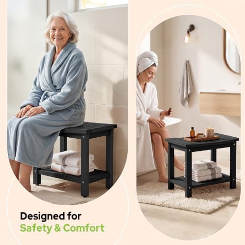 Black poly lumber shower bench with shelf — photo 4