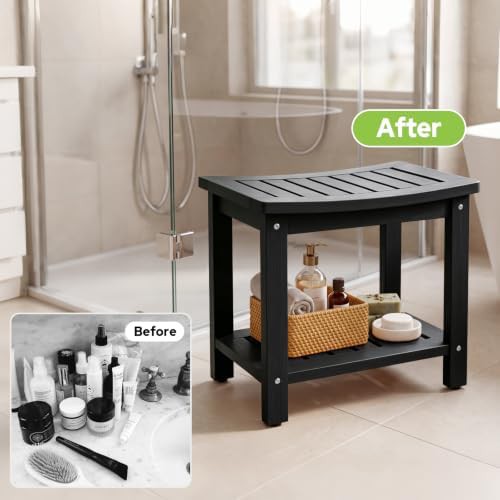 Black poly lumber shower bench with shelf — photo 5