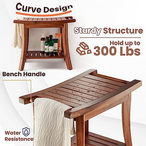 Teak shower bench with side handles — photo 3