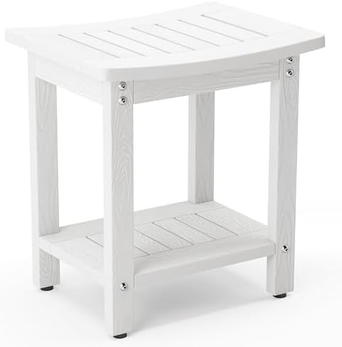 White corner poly lumber shower bench