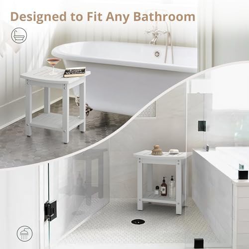 White corner poly lumber shower bench — photo 4
