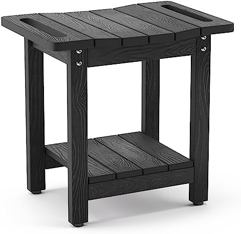 Black poly lumber shower chair with shelf