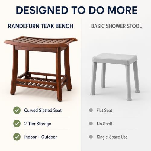 Teak wood bench with storage shelf — photo 4