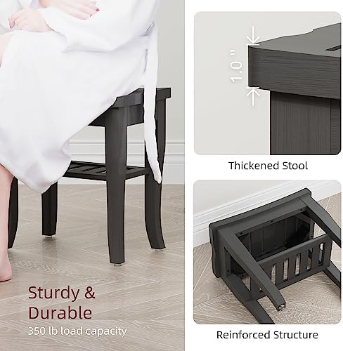 Black bamboo shower bench with shelf — photo 4