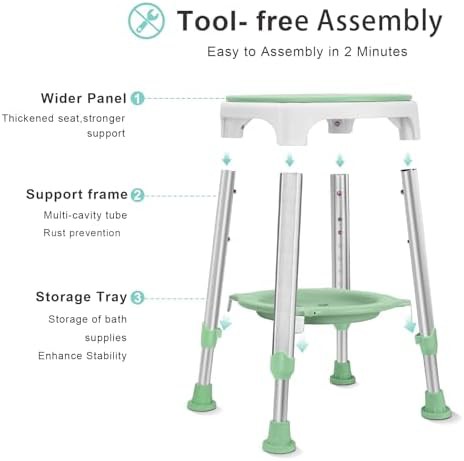 Swivel shower stool with storage tray — photo 4