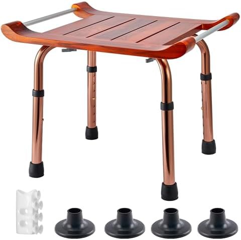 Teak shower bench with adjustable handles