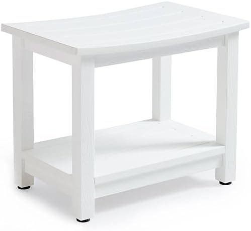 White heavy duty shower chair with shelf