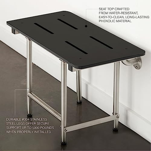 Matte Black Bariatric Folding Shower Bench with Legs — photo 4
