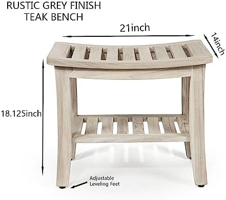 Gray teak shower stool with storage shelf — photo 3