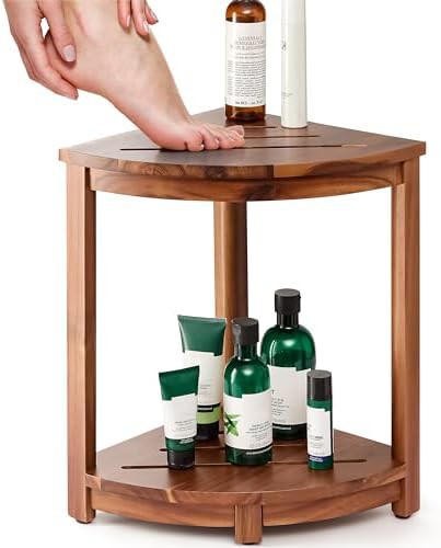 Acacia wood corner shower stool