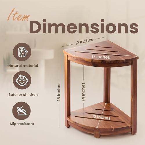 Acacia wood corner shower stool — photo 3