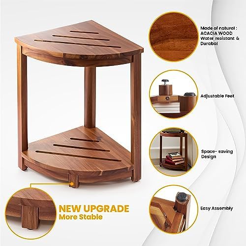 Acacia wood corner shower stool — photo 4